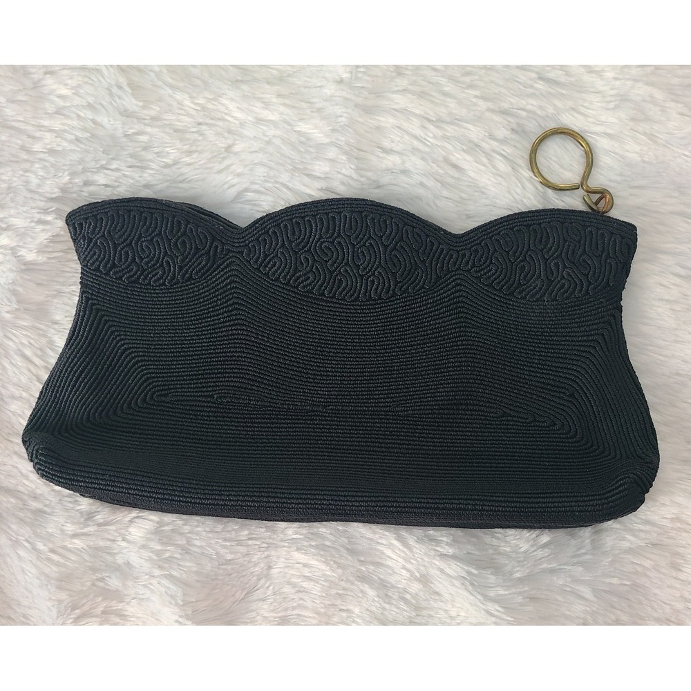 Vintage 1940s Corde Creation Black Clutch Bag Mid Century Evening Purse